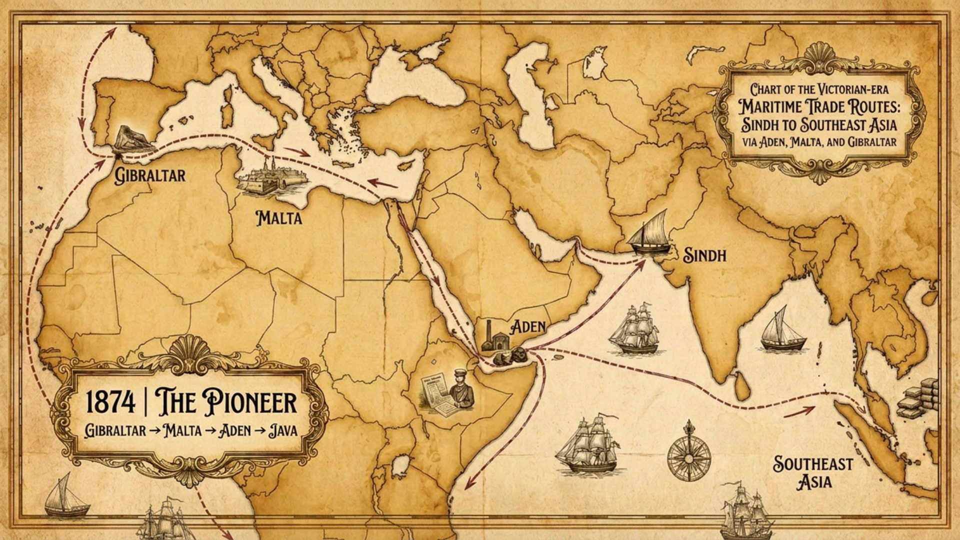 Victorian-era maritime trade routes from Sindh to Southeast Asia